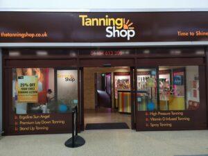 The Tanning Shop Bristol Filton store front offering Ergoline Sun Angel premium UV tanning spray tan and Vitamin D tanning