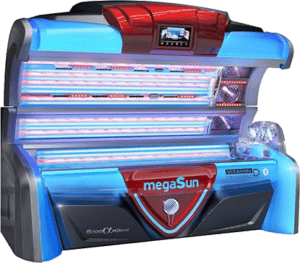 MegaSun 8000 Premium Lay-Down Tanning Bed with UV Lamps and Blue LED Lighting – Professional Sunbed at The Tanning Shop UK