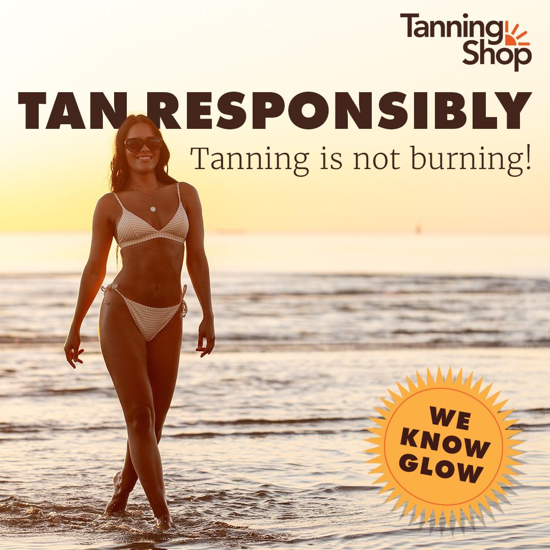 Tan responsibly tanning is not burning woman on beach The Tanning Shop UK we know glow