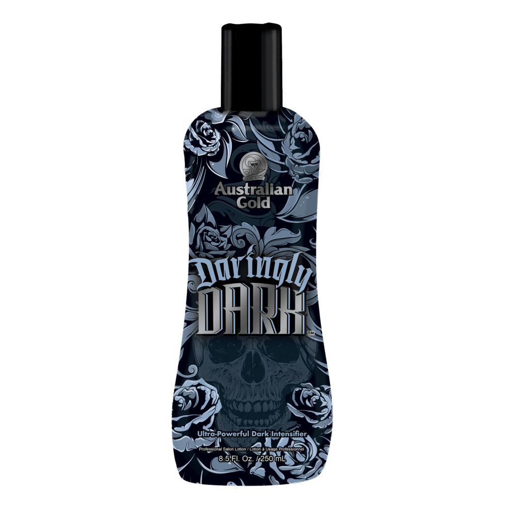 Australian Gold Daringly Dark ultra-powerful dark intensifier tanning lotion, 250ml salon tanning bottle.