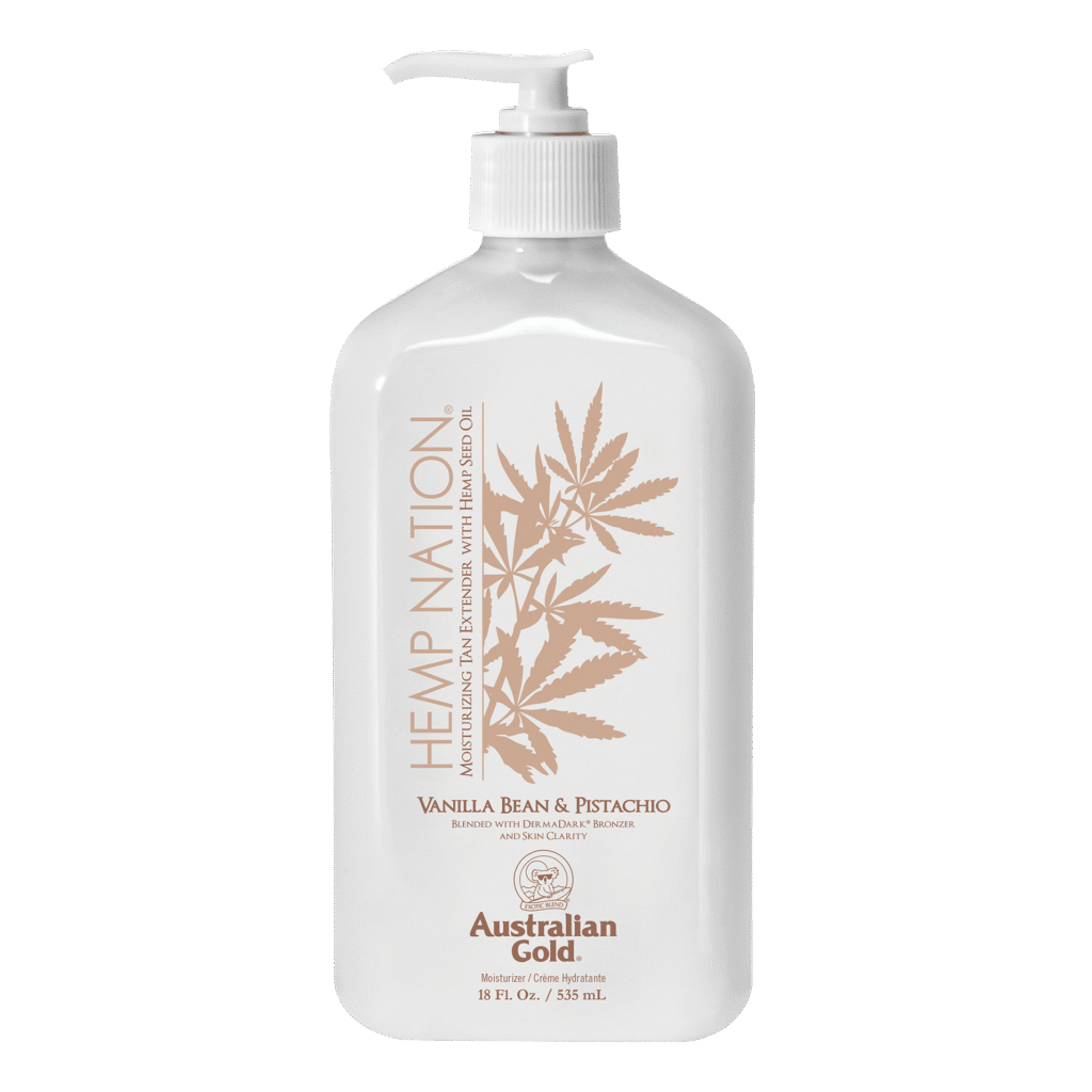 Australian Gold Hemp Nation Vanilla Bean & Pistachio moisturizing tan extender with hemp seed oil, 535ml pump bottle.