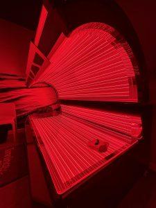 Red LED light therapy tanning bed interior
