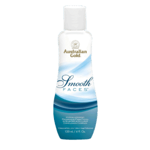 Australian Gold Smooth Faces hypoallergenic fragrance-free facial tanning intensifier with clear complexion complex, 120ml bottle.