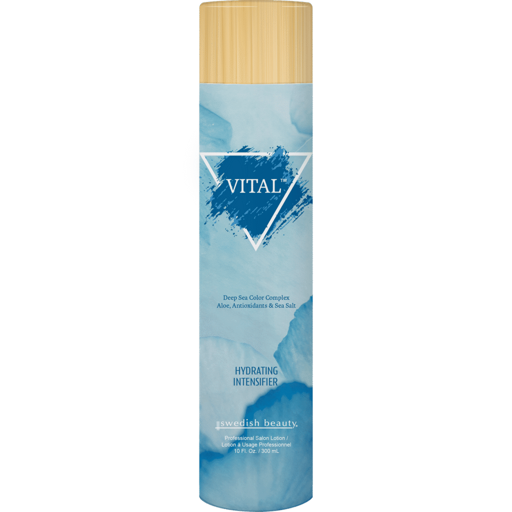 Swedish Beauty Vital hydrating tanning intensifier with deep sea color complex, aloe, antioxidants and sea salt, 300ml bottle.