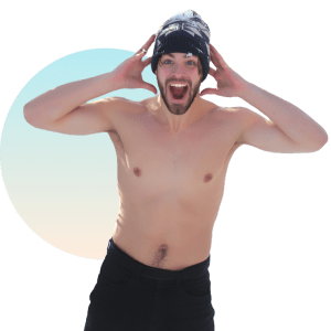 Excited Man in Winter Hat Energised by Cryotherapy – Cold Therapy Treatment at The Tanning Shop UK