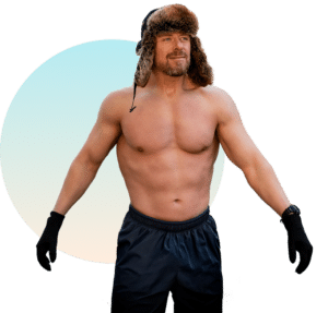 Confident shirtless man wearing a winter hat and gloves representing the physical and mental benefits of whole-body cryotherapy at The Tanning Shop UK